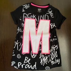Justice Glittery “M” Black, White & Pink Shirt